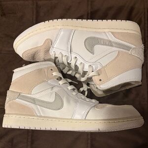 Nike Air Jordan 1 High Tops in White and Beige